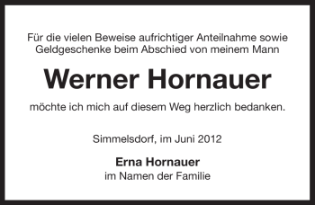 Traueranzeige von Werner Hornauer von Pegnitz-Zeitung